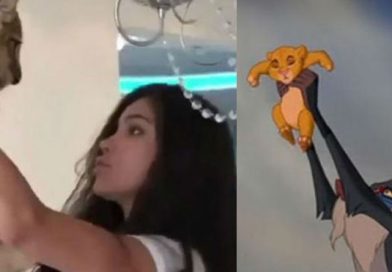 Atractiva señorita intentó recrear la escena de ‘El Rey León’ con su cachorro y todo terminó muy mal