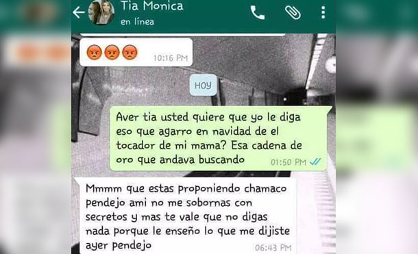 Descubre que su tía es ladrona y le hace propuesta indecente para no delatarla