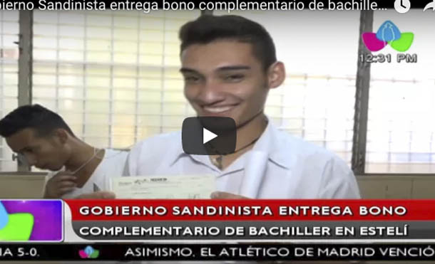 Gobierno Sandinista entrega bono complementario de bachiller en Estelí