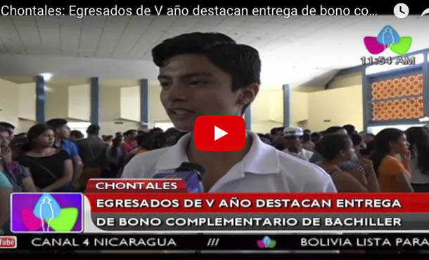 Chontales: Egresados de V año destacan entrega de bono complementario de bachiller