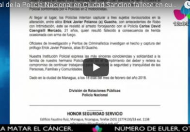 Oficial de la Policía Nacional en Ciudad Sandino fallece en cumplimiento del deber