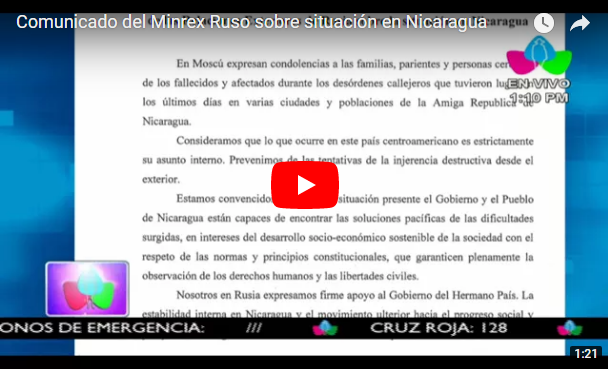 Comunicado del Minrex Ruso sobre situación en Nicaragua