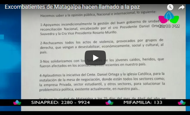 Excombatientes de Matagalpa hacen llamado a la paz