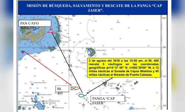 Fuerza Naval nicaragüense rescata a 5 náufragos cerca de los Cayos Miskitos