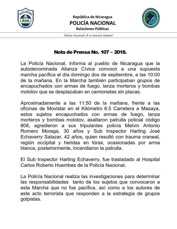 NOTA DE PRENSA No. 107 POLICIA NACIONAL 2 SEPT 2018 001