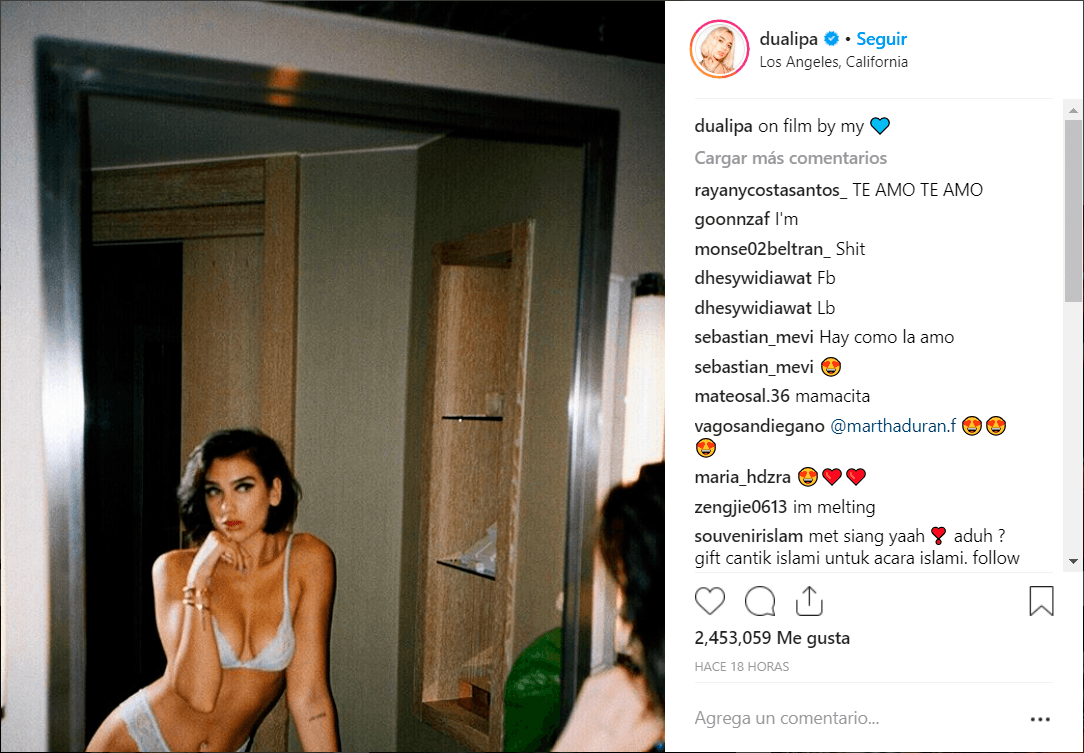 Dua Lipa posa con sexy lencería en Instagram