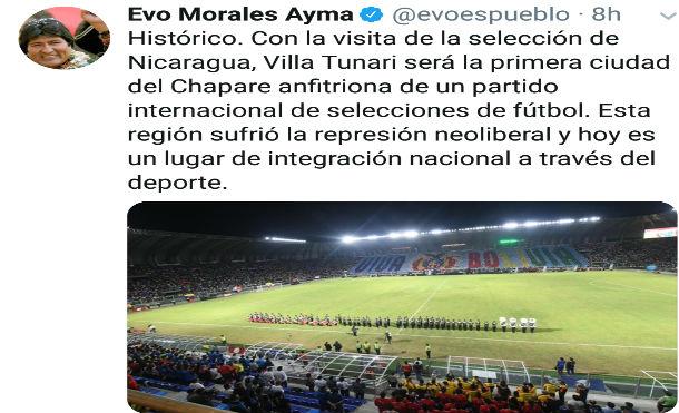Presidente de Bolivia calificó de histórico amistoso de selección boliviana contra Nicaragua