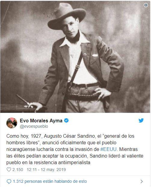 Presidente Evo Morales recuerda en twitter el nacionalismo y antiimperialismo de Sandino 