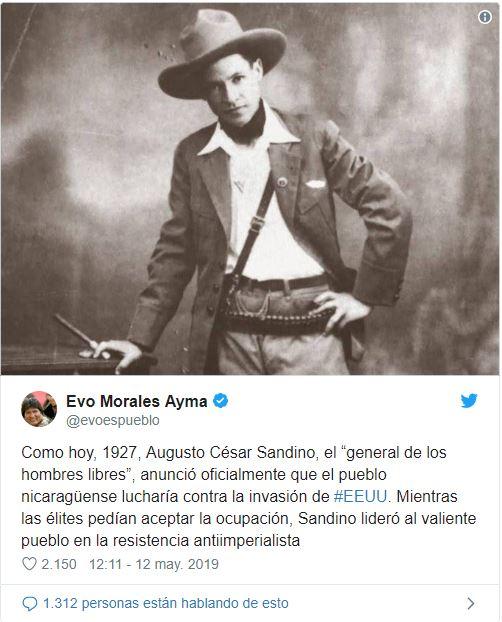 Presidente Evo Morales recuerda en twitter el nacionalismo y antiimperialismo de Sandino 