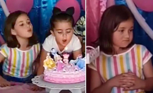 Foto Captura del video: En el video, la pequeña traviesa parece no importarle lo ocurrido, porque continúa sonriendo con descaro