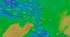 Mapa de Nicaragua donde se observan las diferentes corrientes de vientos que ocasionarán mal tiempo en el Litoral Pacífico.