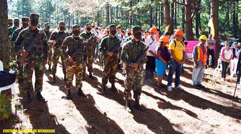 Ejército de Nicaragua junto a pobladores participan en el lanzamiento del Plan contra incendios forestales