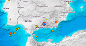 Mapa de la Provincia de Granada, España tras los sismos ocurridos este martes 26 y miércoles 27 de enero del 2021