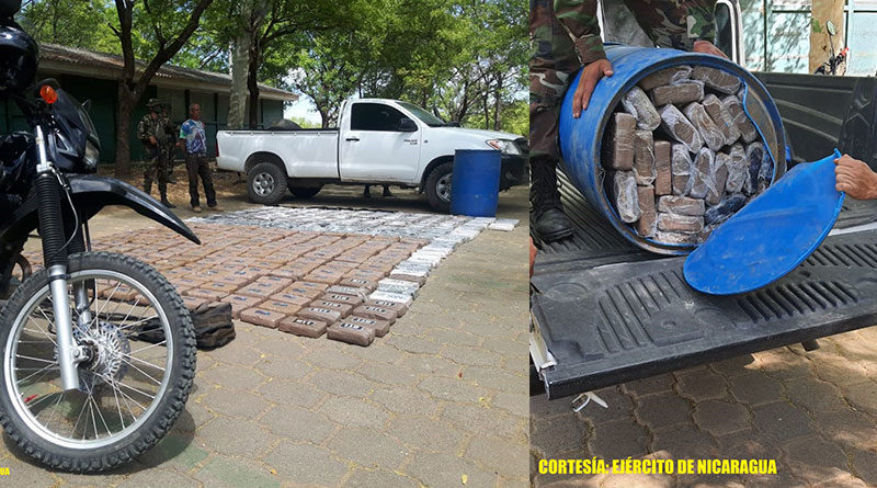 Droga y vehículos incautados al narcotráfico en el municipio de Villanueva, departamento Chinandega en Nicaragua.