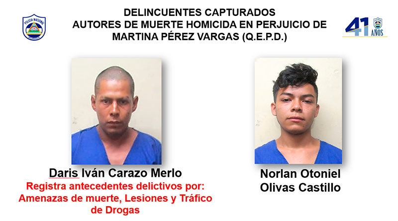 Delincuentes capturados autores de muerte homicida en perjuicio de Martina Pérez Vargas (Q.E.P.D.)