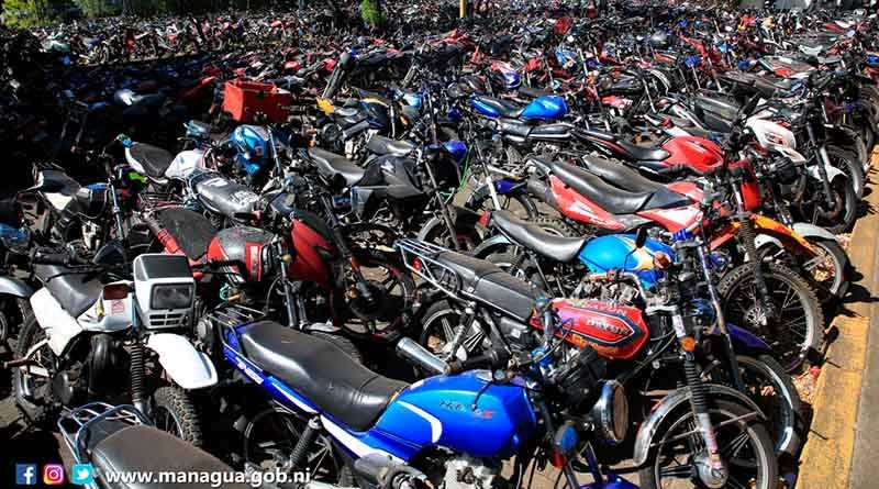 Motocicletas retenidas en el depósito vehicular en Managua