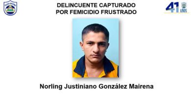 delincuente Norling Justiniano González Mairena, autor de femicidio frustrado en Santo Domingo, Chontales.