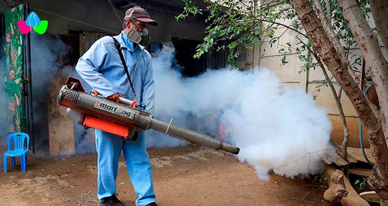 Personal de Ministerio de Salud de Nicaragua fumigando una casa para erradicar mosquitos transmisores de enfermedades.