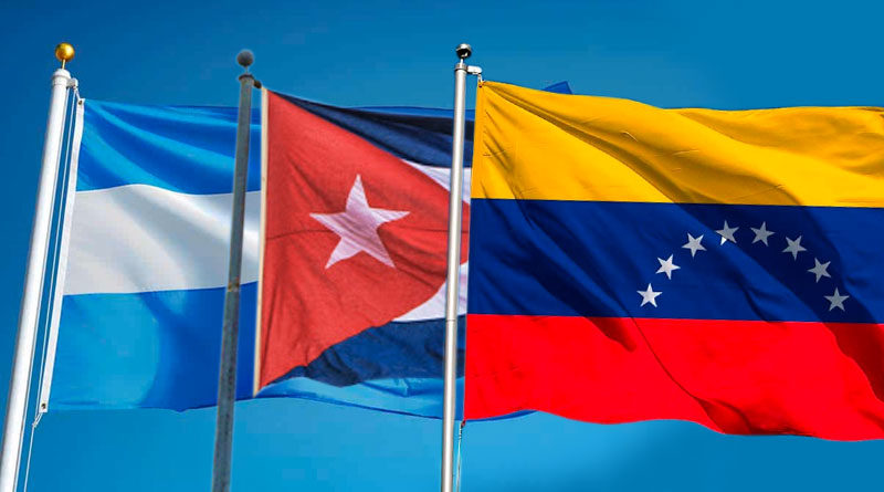 Banderas de Nicaragua, Cuba y Venezuela