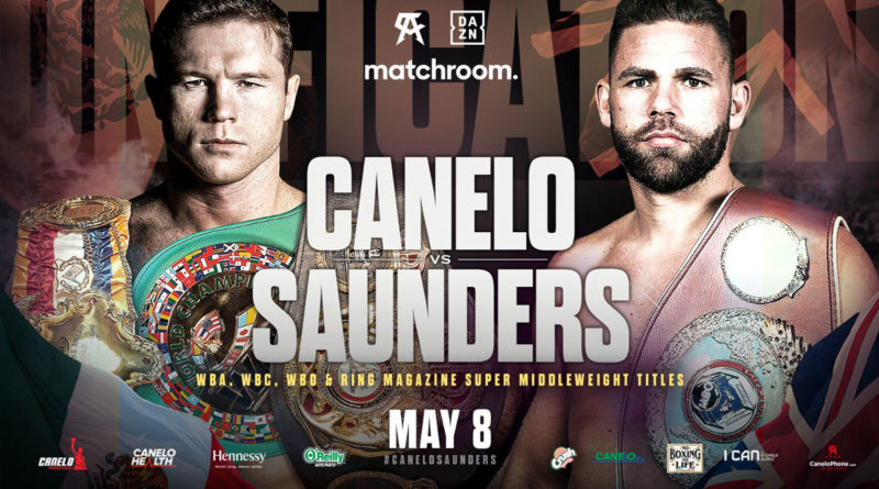 Arte promocional de la pelea entre Canelo Álvarez vs Billy Joe Saunders publicado por Eddie Hearn.