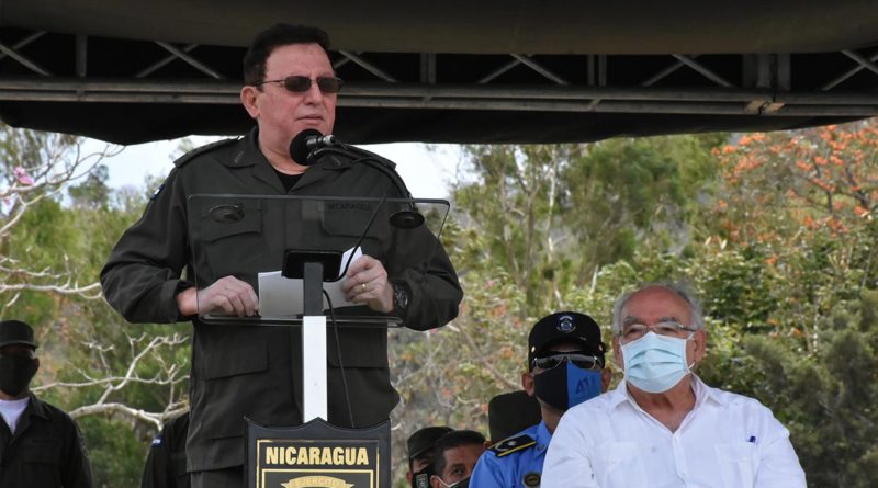 El Comandante en Jefe del Ejército de Nicaragua, General de Ejército Julio César Avilés Castillo, durante el acto de clausura del Plan de Protección y Seguridad a la Cosecha Cafetalera Ciclo Productivo 2020-2021.