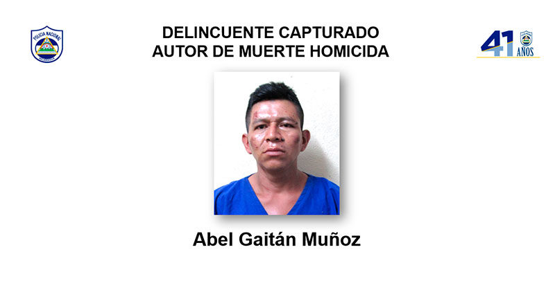 Fotografía del delincuente capturado Abel Gaitán Muñoz, autor de muerte homicida