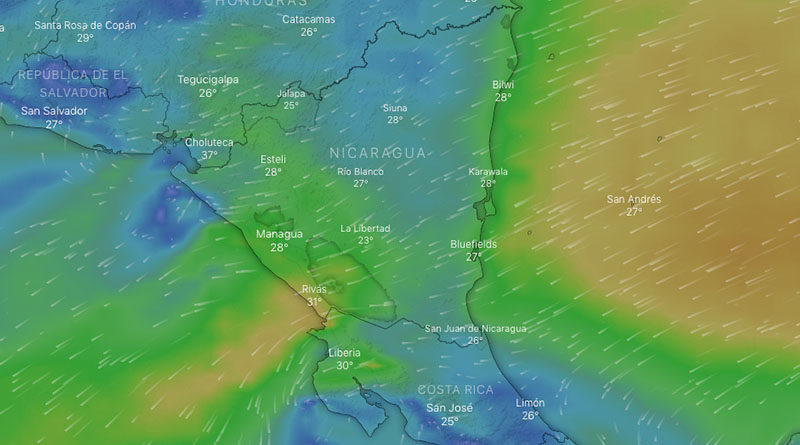 Imagen satelital sobre el mal tiempo que podría afectar a Nicaragua