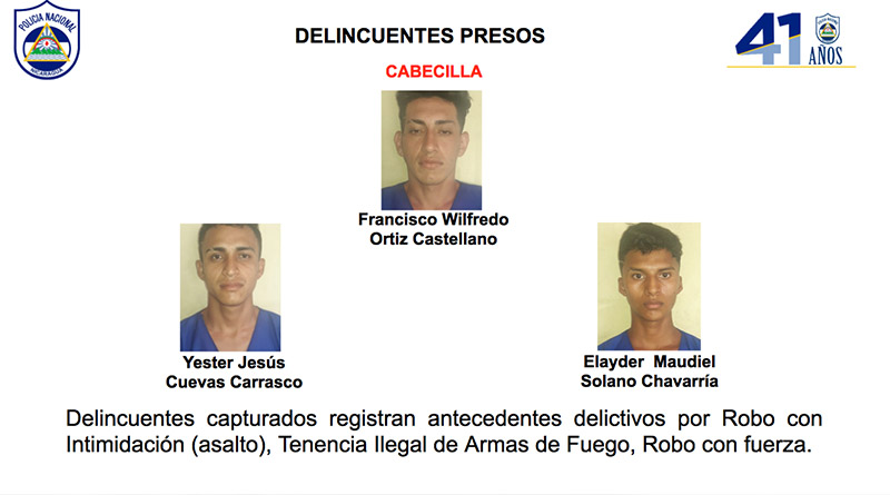 Delincuentes capturados por la Policía Nacional en El Rama
