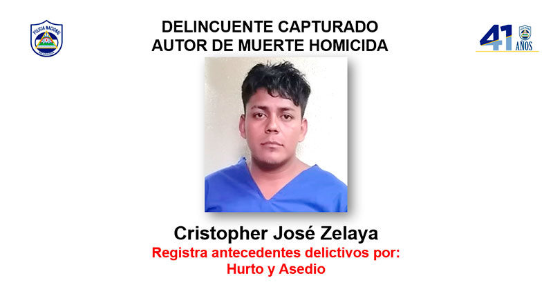 Delincuente capturado Cristopher José Zelaya, autor de muerte homicida en el Barrio Liberación, municipio de Matagalpa.