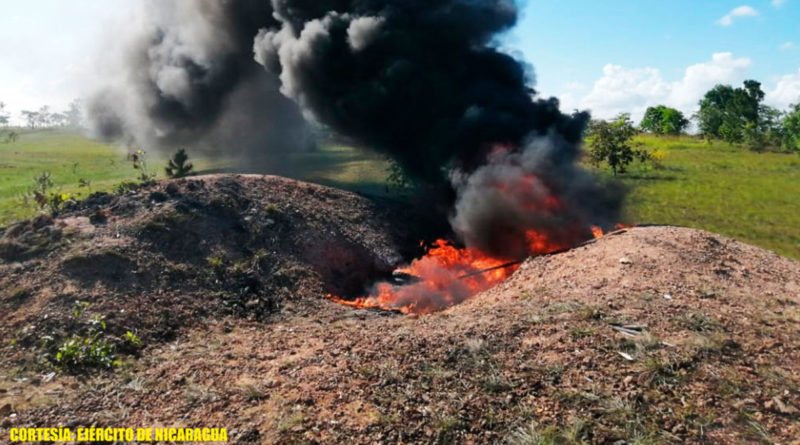 Efectivos militares del Destacamento Militar Norte del Ejército de Nicaragua, realizaron cobertura, protección y seguridad a la incineración de 224.46 kilogramos de cocaína (droga) ocupadas al narcotráfico en Puerto Cabezas.