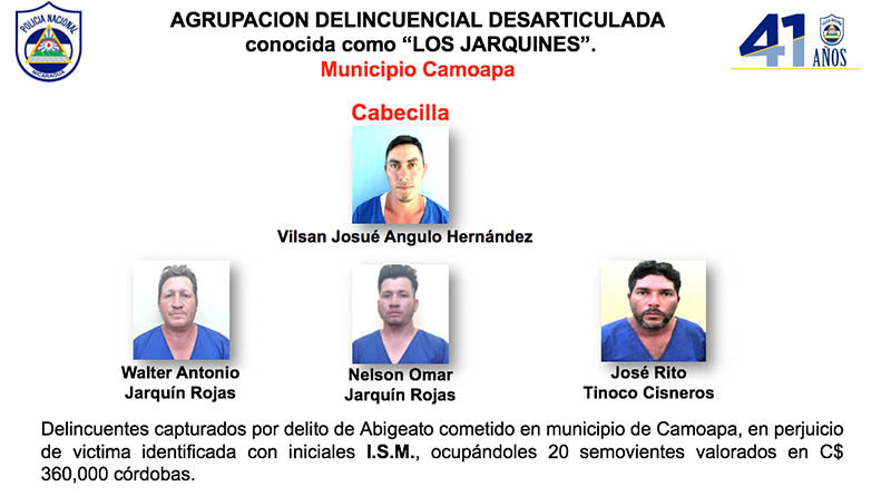 Delincuentes capturados por la Policía Nacional en Boaco y sus municipios