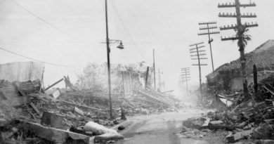 Fotografía que muestra los destrozos ocasionados por el terremoto sucedido en 1931 en Managua