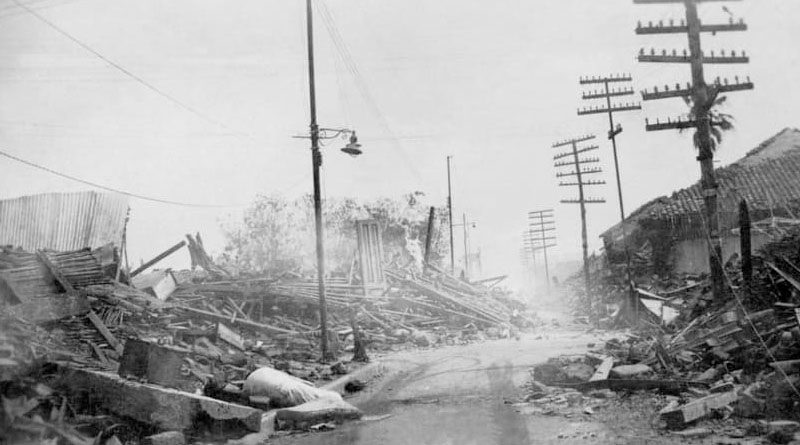 Fotografía que muestra los destrozos ocasionados por el terremoto sucedido en 1931 en Managua