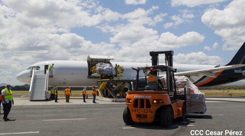 Vacunas contra el covid-19 llegando a Nicaragua, donadas por el Gobierno de la India