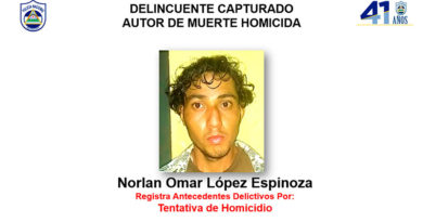 Fotografía del delincuente capturado Norlan Omar López Espinoza, autor de muerte homicida en El Cuá, Jinotega