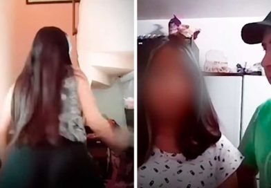 Capturas de pantalla de video donde un padre obliga a su hija a disculparse por el contenido de TikTok