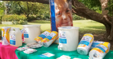 Se muestra parte de los kits de higiene entregado por parte del Programa Mundial de Alimentos al Ministerio de Educación (MINED)