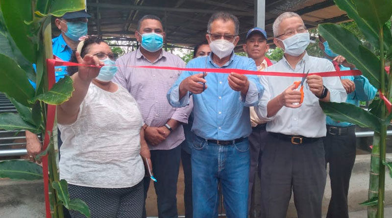 Señor Iván Lo, Ministro Consejero de la Embajada de Taiwán en Nicaragua junto a las autoridades de Nueva Guinea inaugurando granja porcina de mejoramiento genético