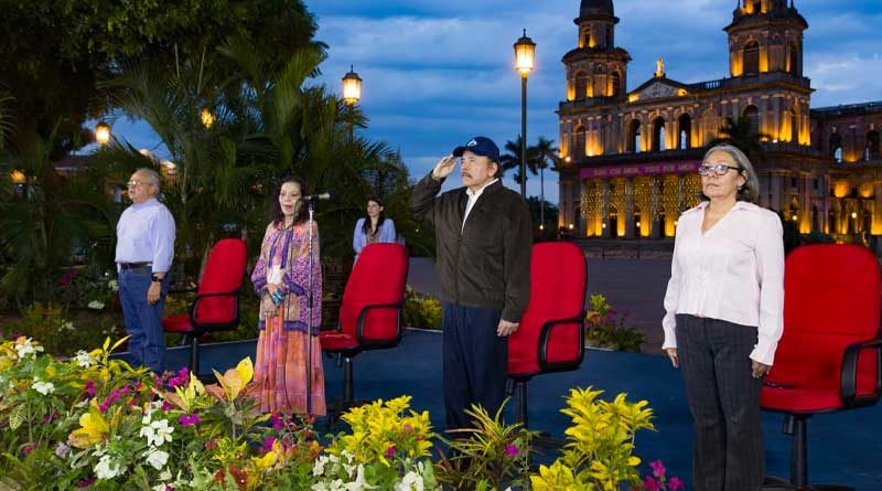 Vicepresidenta de Nicaragua, Rosario Murillo y Comandante Daniel Ortega durante acto del tránsito a la inmotalidad del Comandante Tomás Borge Martínez