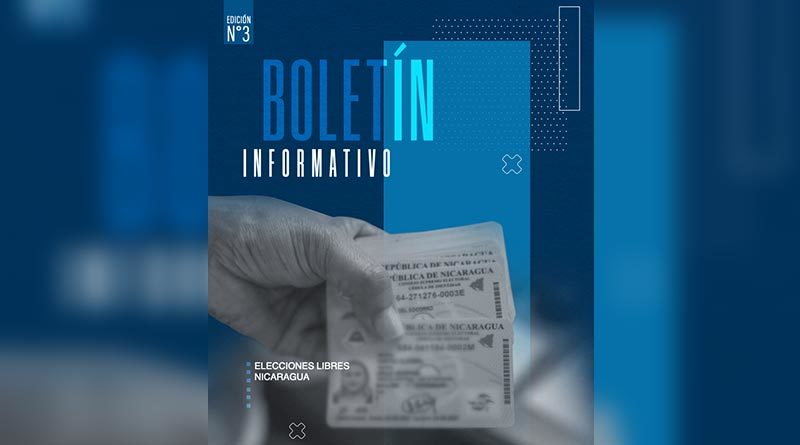 Captura de pantalla de la Portada del Boletín Semanal de las Elecciones Libres Nicaragua 2021