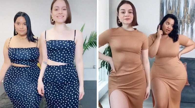 Denise Mercedes y María Castellanos utilizando la misma ropa