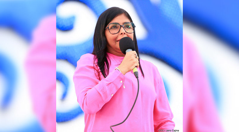 Delcy Rodríguez en la plaza de la Fe, durante el acto del 19 de julio de 2019