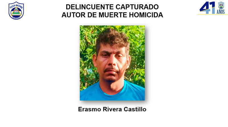 Delincuente capturado Erasmo Rivera Castillo, autor de muerte homicida en San Sebastián de Yalí, departamento de Jinotega.