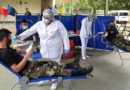 Efectivos militares y enfermeras durante jornada voluntaria de donación de sangre