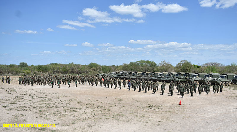 Efectivos militares del Ejército de Nicaragua en el Polígono Nacional de Maniobras “General de División Francisco Estrada”.