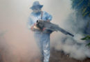Trabajador del Ministerio de Salud de Nicaragua fumigando una vivienda del barrio Camilo Ortega en Managua.