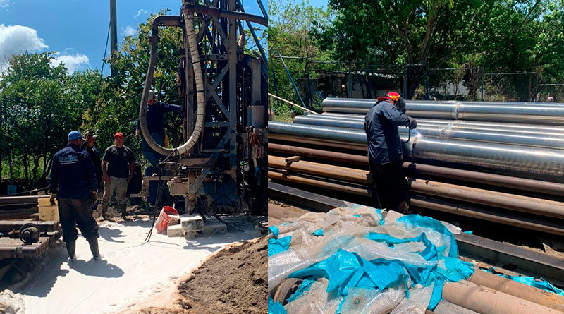 Máquina perforadora para el pozo de agua potable en San Isidro de Bolas, Managua