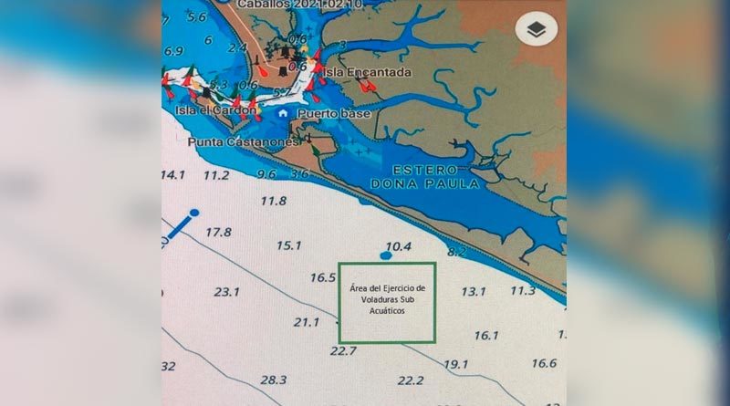 Zona donde el Distrito Naval Pacífico de la Fuerza Naval del Ejército de Nicaragua realizará el primer ejercicio de voladuras subacuática, en la isla El Cardón.