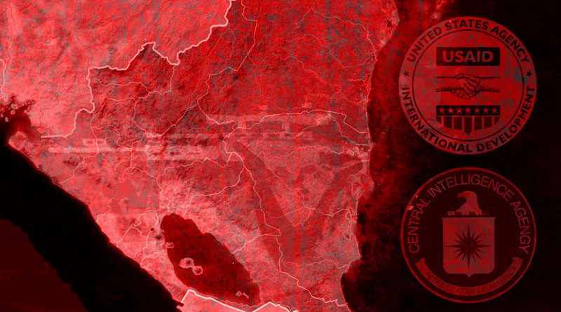Mapa de Nicaragua en rojo baja la influencia de organismos extranjeros como la USAID