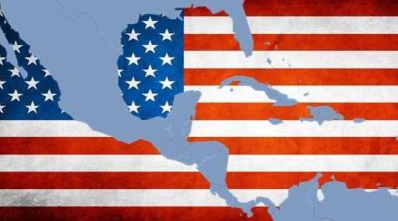 Mapa de América sobre la bandera de EEUU